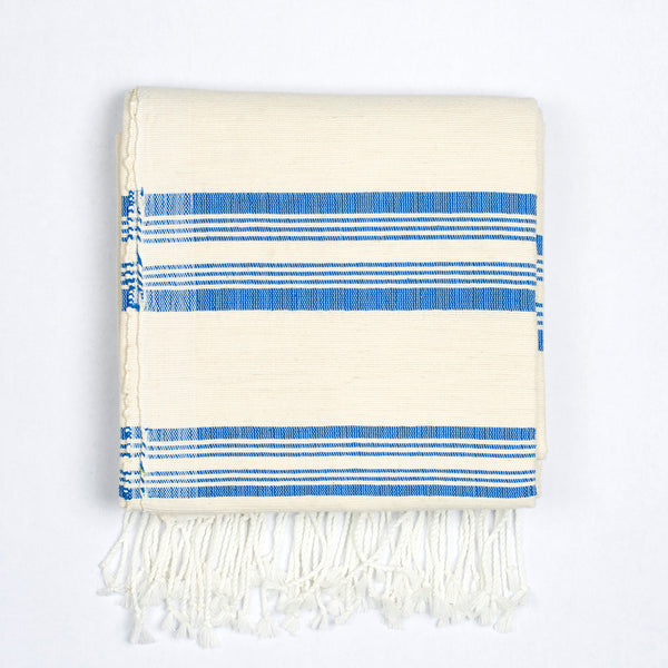 Handwoven Cotton Blanket - Blue Multi-Stripe