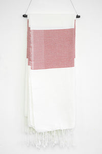Handwoven Cotton Blanket - Thin Red Stripe