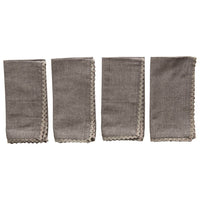 Charcoal Cotton & Lace Trimmed Napkin Set