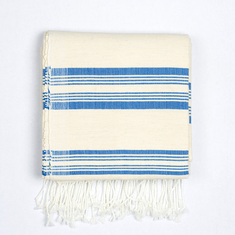 Handwoven Cotton Blanket - Blue Multi-Stripe