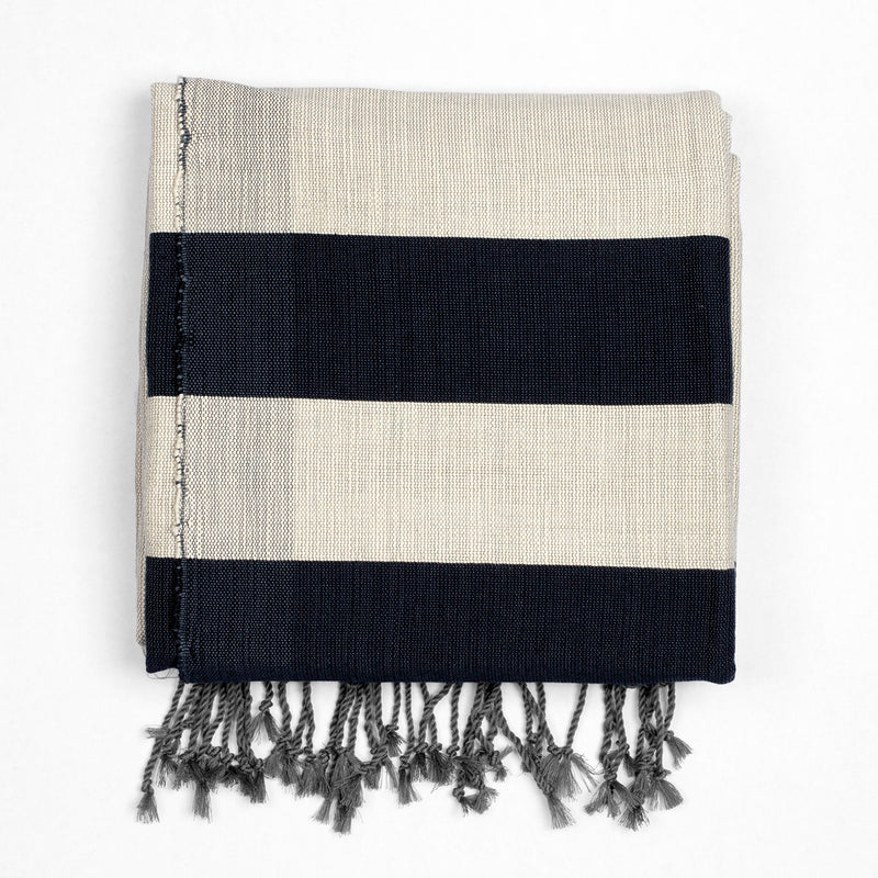 Handwoven Cotton Blanket - Beige & Charcoal
