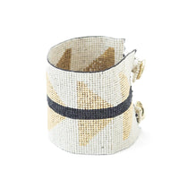 Beaded Cuff - Ivory With Gold Triangles & Black Stripe