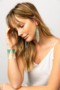 Beaded Fringe Earring - Ivory With Teal Mint & Gold