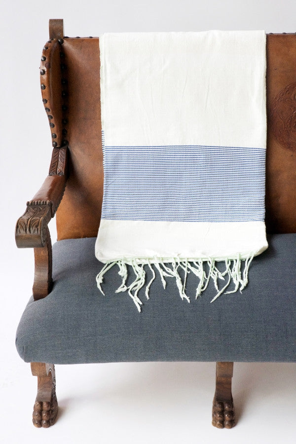Handwoven Cotton Blanket - Light Blue Stripe