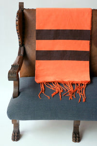 Handwoven Cotton Blanket - Orange & Charcoal