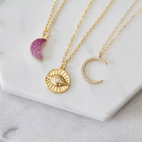 Opal Evil Eye Coin Necklace