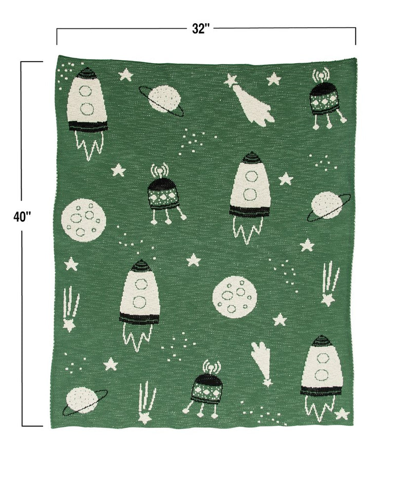 Space Ship Baby Blanket - Green