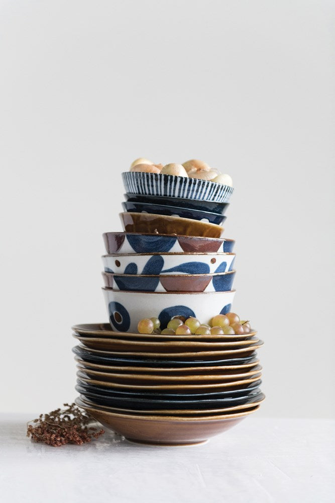Small Porcelain Bowl - White, Blue & Brown