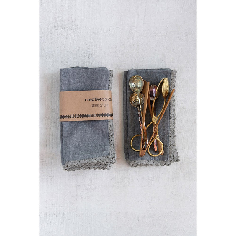 Charcoal Cotton & Lace Trimmed Napkin Set