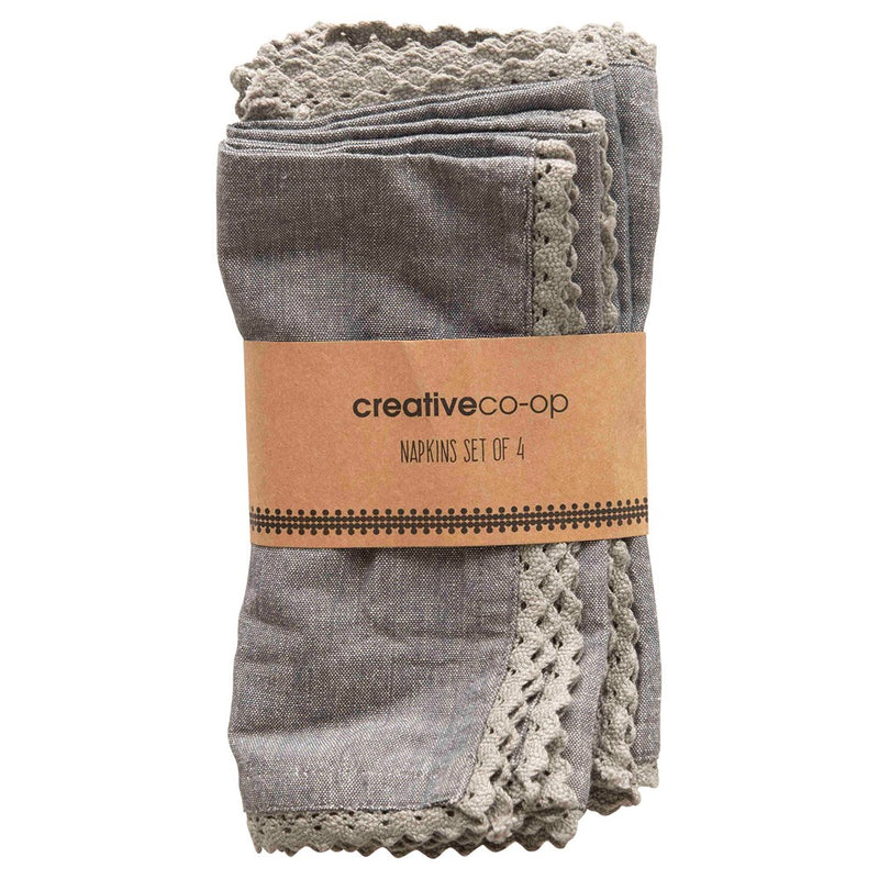 Charcoal Cotton & Lace Trimmed Napkin Set