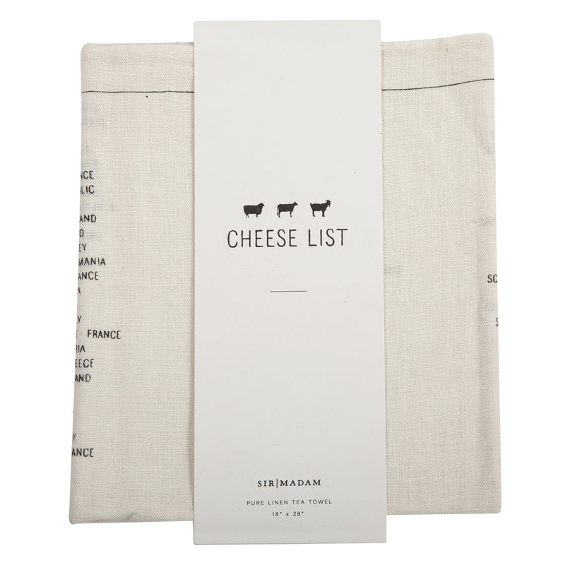 Cheese List Linen Tea Towel